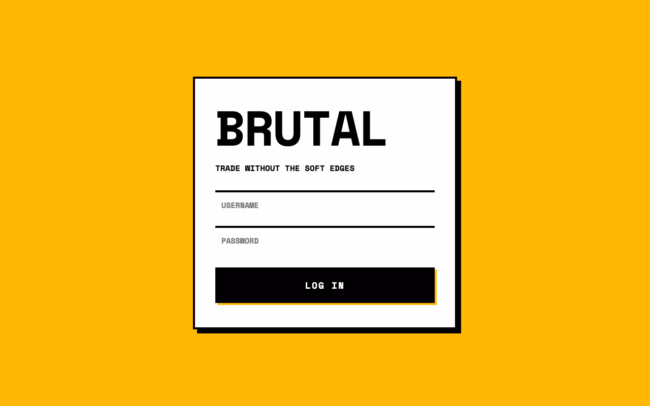 Brutal. A high-density trading terminal with raw borders, hard shadows, and algorithmic option chains.