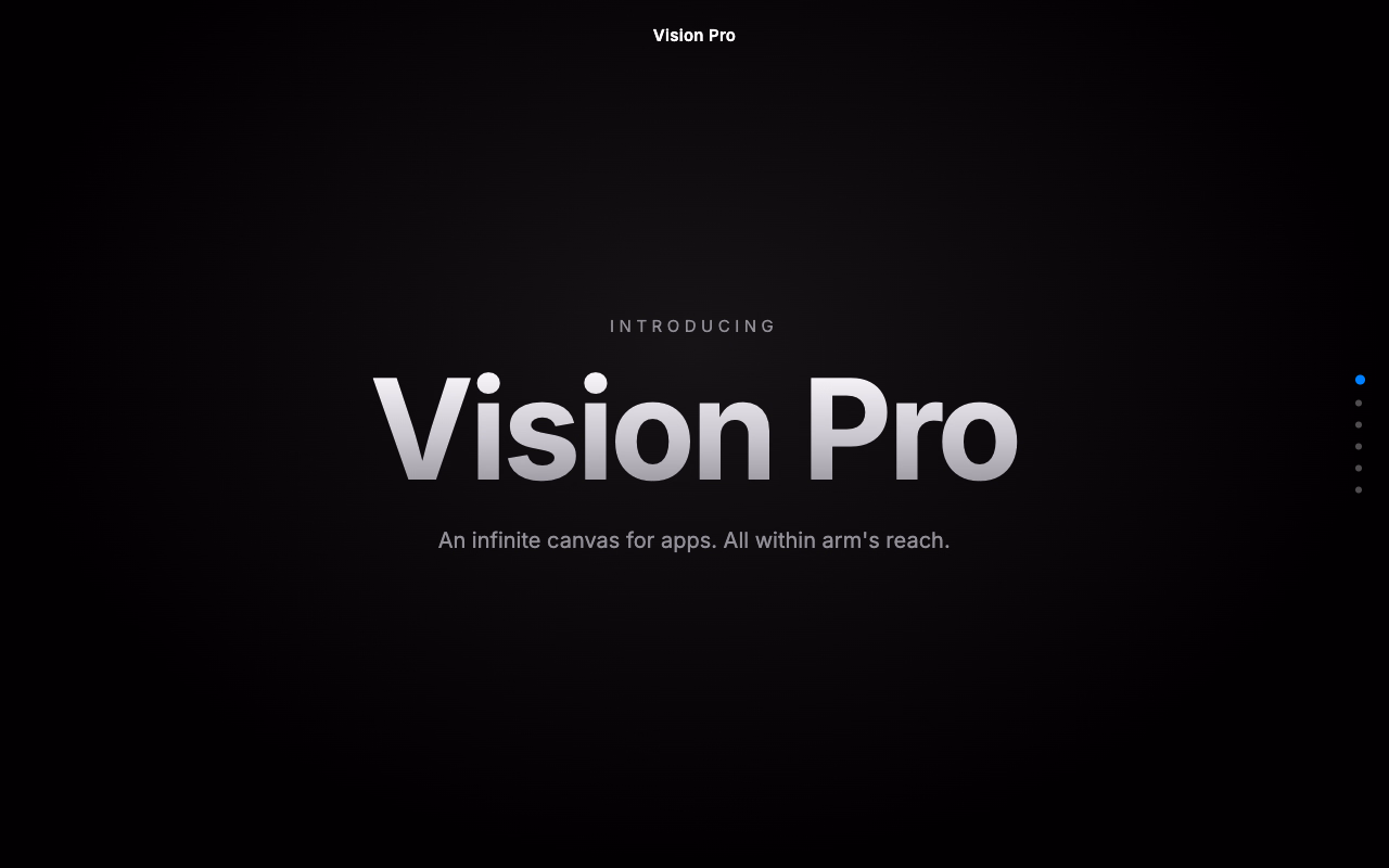 Vision Pro Scroll Reveal. An Apple-style scrubbed scroll narrative transitioning smoothly from headline into spatial hardware.