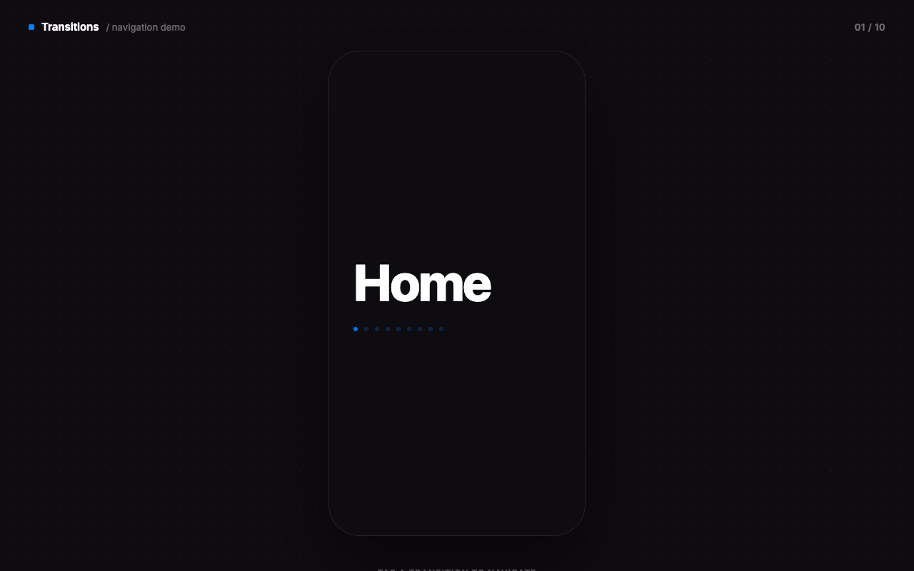 Spatial Page Transitions. Ten directional screen transitions maintaining user orientation across deep navigation hierarchies.